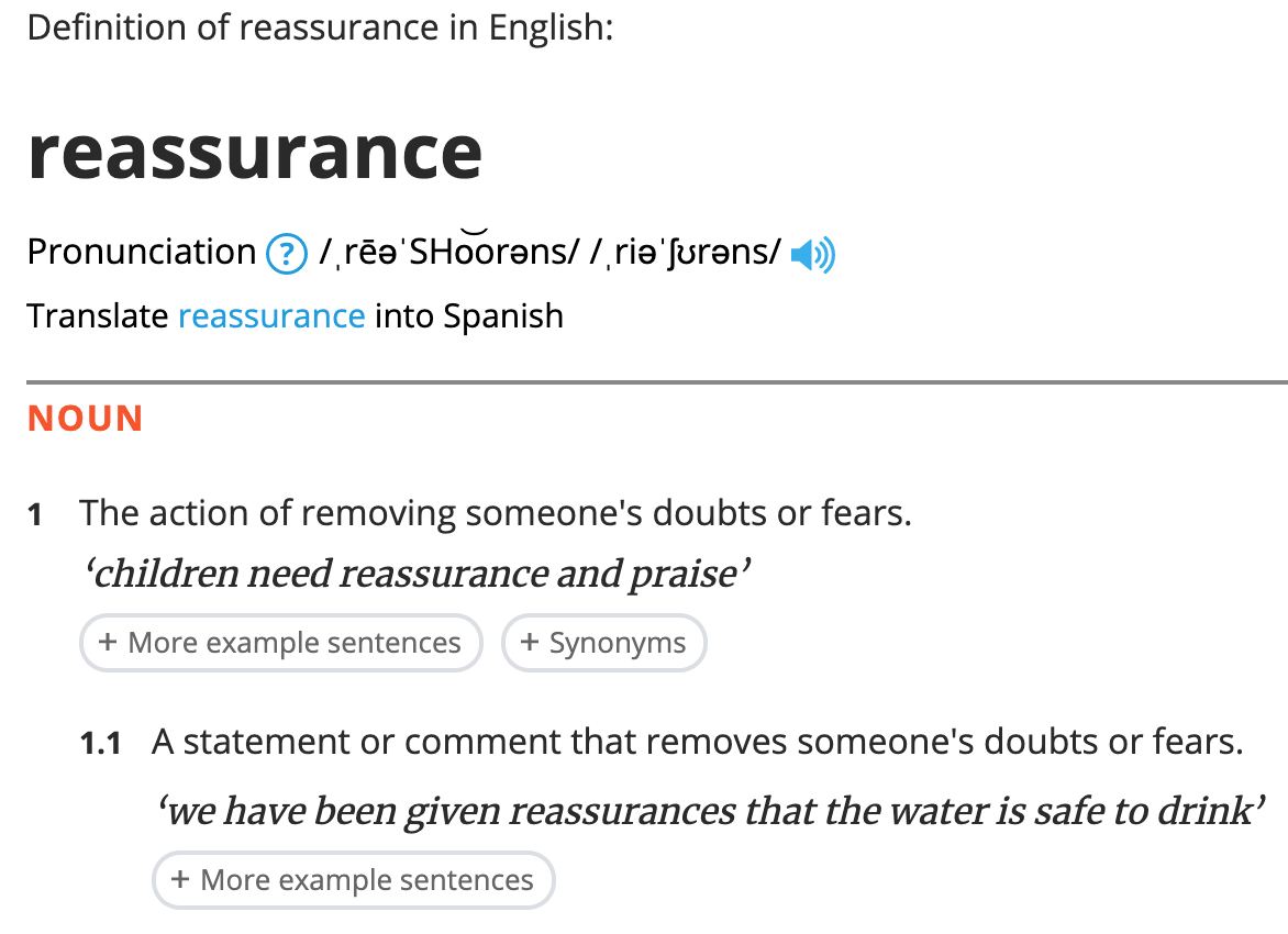 definition of reassurance from lexico.com